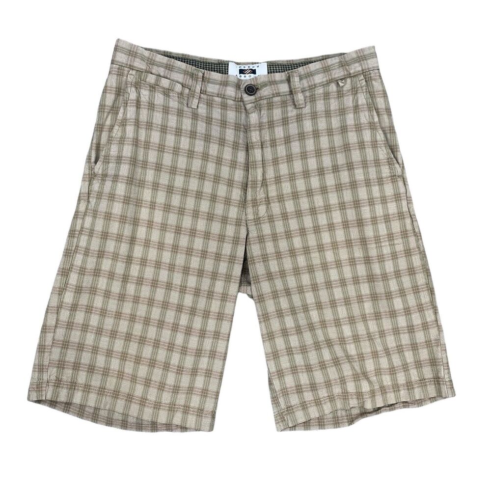 Joseph Abboud Shorts Mens 32 Brown Plaid Cotton Flat Front Bermuda 10.5 Inseam